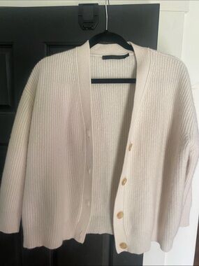 Jenni Kayne Cream Ribbed Button-Front Cardigan